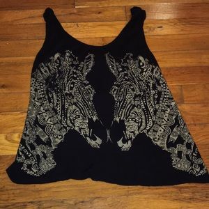 Black Giraffe Print Tank Top W/ Open Back